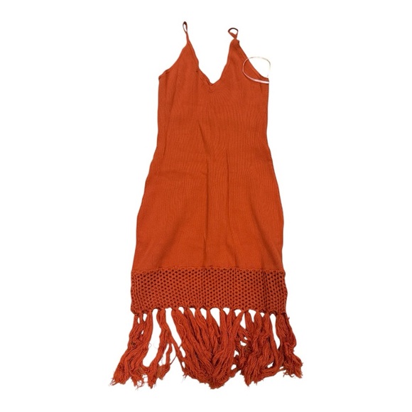 LULUS Orange Knit Fringe Dress - Picture 3 of 3